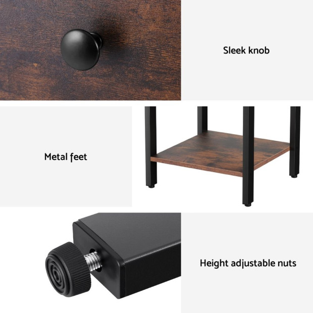 Bedside Table Nightstand 1 Drawer Shelves Walnut Image 6