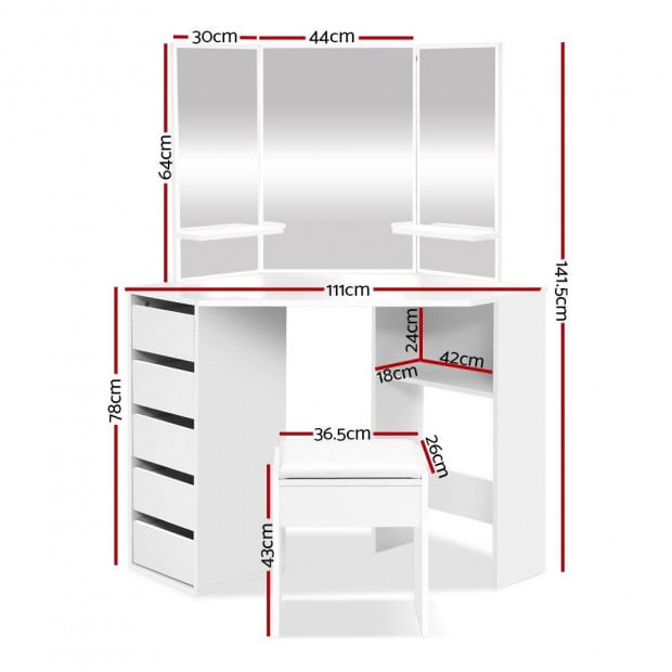 Corner Dressing Table With Mirror Stool White Mirrors Makeup Tables Image 2