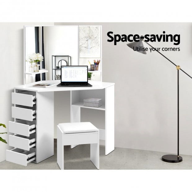 Corner Dressing Table With Mirror Stool White Mirrors Makeup Tables Image 3