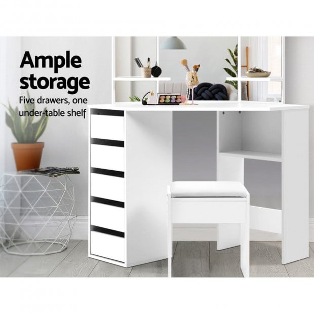 Corner Dressing Table With Mirror Stool White Mirrors Makeup Tables Image 4