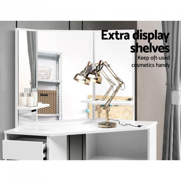 Corner Dressing Table With Mirror Stool White Mirrors Makeup Tables Image 5