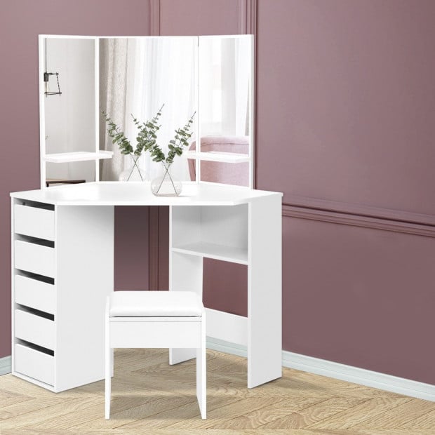 Corner Dressing Table With Mirror Stool White Mirrors Makeup Tables Image 7