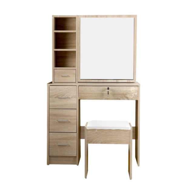 Dressing Table Stool Set Slide Mirror Makeup Vanity Desk Chair Oak Image 3