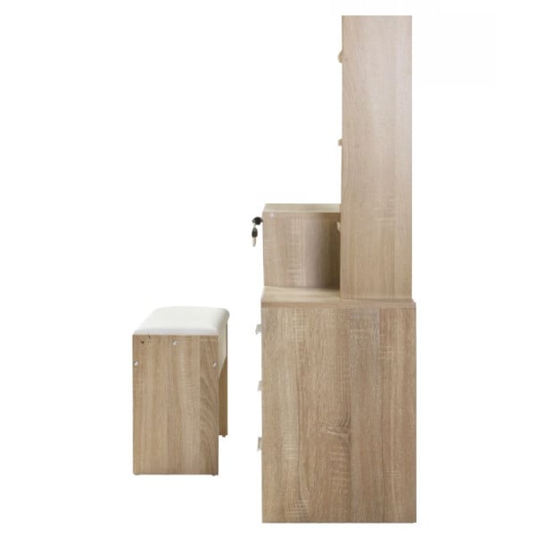 Dressing Table Mirror Stool Set Vanity Makeup Desk Organizer Oak Image 4