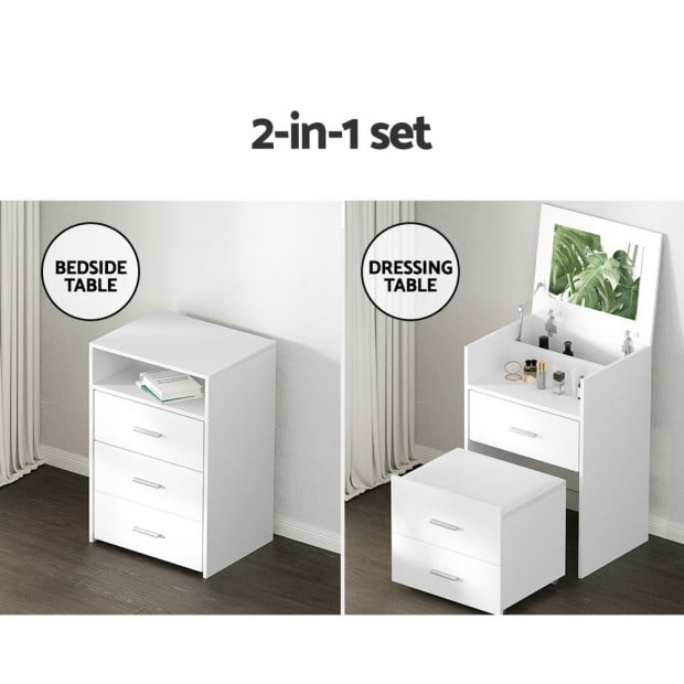 Dressing Table Bedside 2-in-1 Set Hidden Makeup Mirror Storage Drawers Image 5