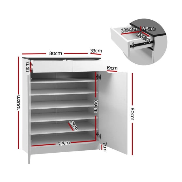Shoe Cabinet Shoes Storage Rack High Gloss Organiser Cupboard White Image 2