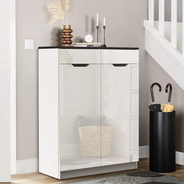 Shoe Cabinet Shoes Storage Rack High Gloss Organiser Cupboard White Image 8