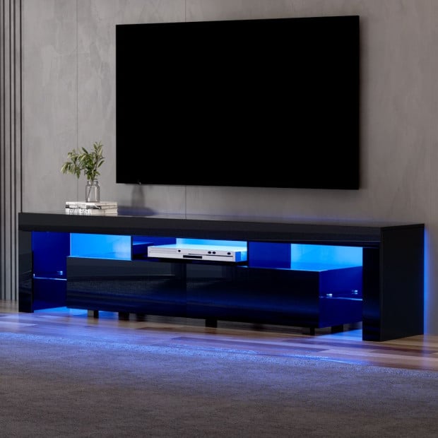 Tv Cabinet Entertainment Unit Stand Rgb Led Gloss Furniture 200cm Black Image 5