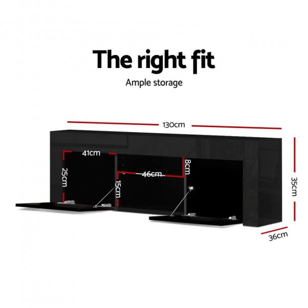 130cm RGB LED TV Stand Cabinet Entertainment Unit Furniture Black Image 2