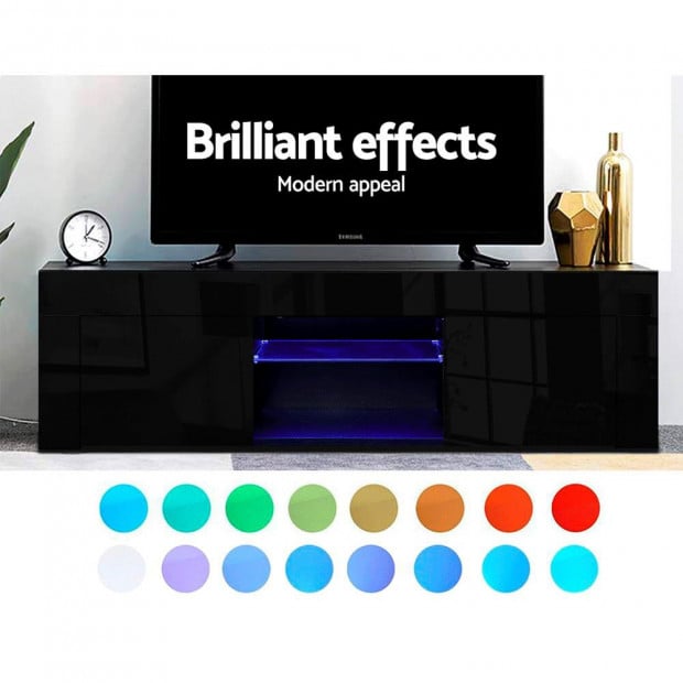 130cm RGB LED TV Stand Cabinet Entertainment Unit Furniture Black Image 5