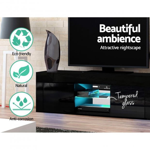 130cm RGB LED TV Stand Cabinet Entertainment Unit Furniture Black Image 6