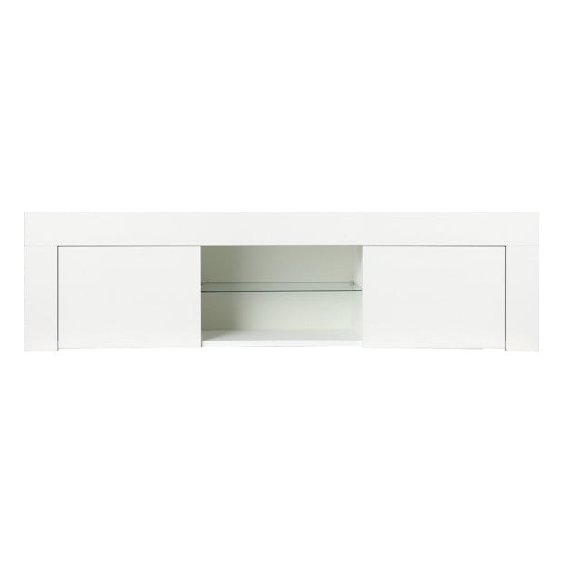 TV Cabinet Entertainment Unit Stand LED Gloss Furniture 130cm White Image 2