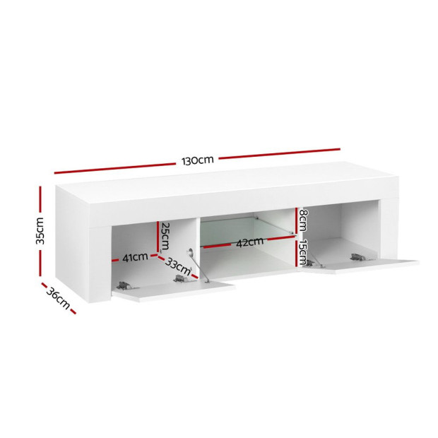 TV Cabinet Entertainment Unit Stand LED Gloss Furniture 130cm White Image 3