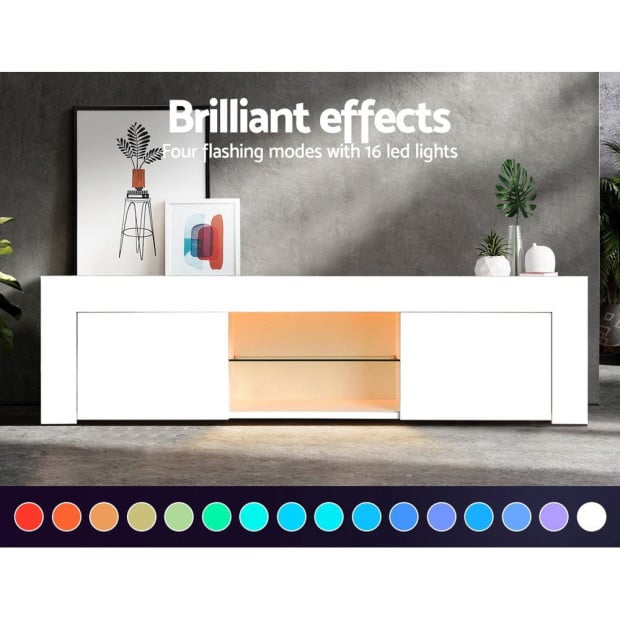 TV Cabinet Entertainment Unit Stand LED Gloss Furniture 130cm White Image 5