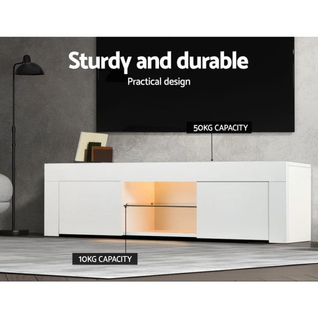 TV Cabinet Entertainment Unit Stand LED Gloss Furniture 130cm White Image 7