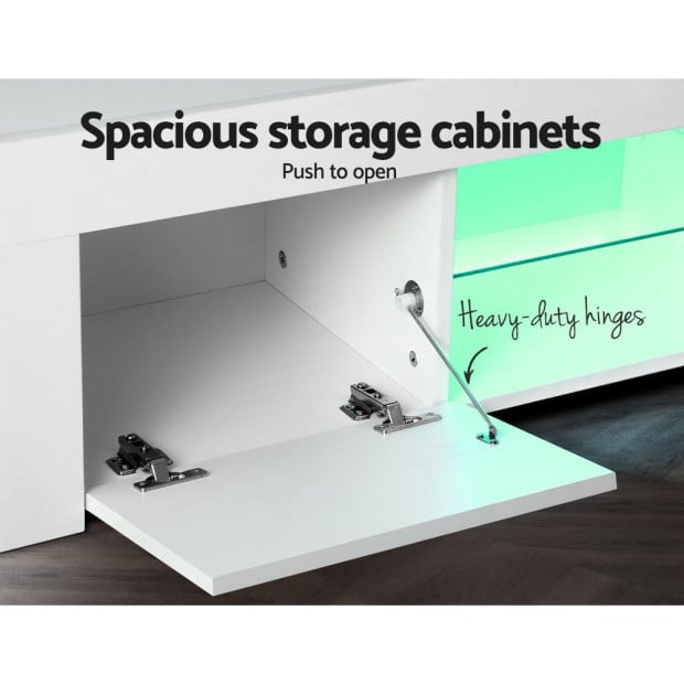 TV Cabinet Entertainment Unit Stand LED Gloss Furniture 130cm White Image 8