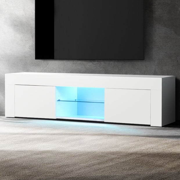TV Cabinet Entertainment Unit Stand LED Gloss Furniture 130cm White Image 9
