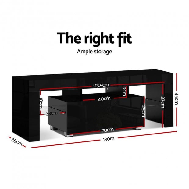 TV Entertainment Unit Stand RGB LED Gloss Furniture 130cm Black Image 2