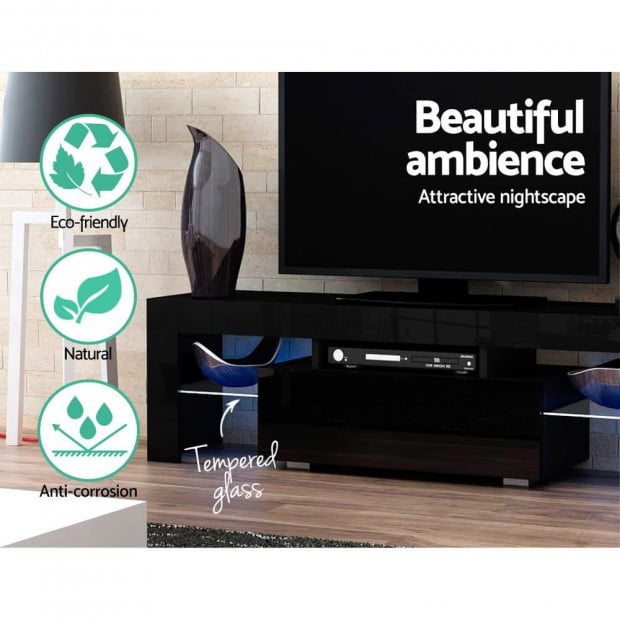 TV Entertainment Unit Stand RGB LED Gloss Furniture 130cm Black Image 5