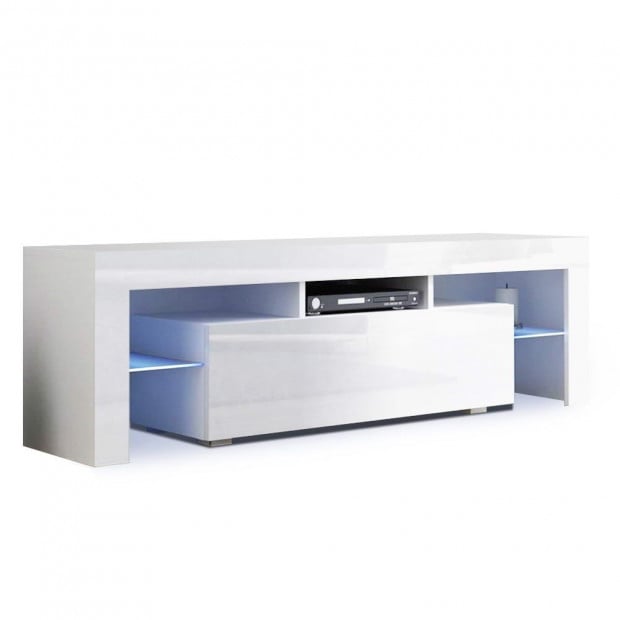 130cm RGB LED TV Stand Cabinet Entertainment Glass Shelf White