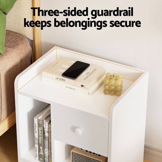 Bedside Table Drawer Nightstand Side End Table Storage Open Shelf White Image 5