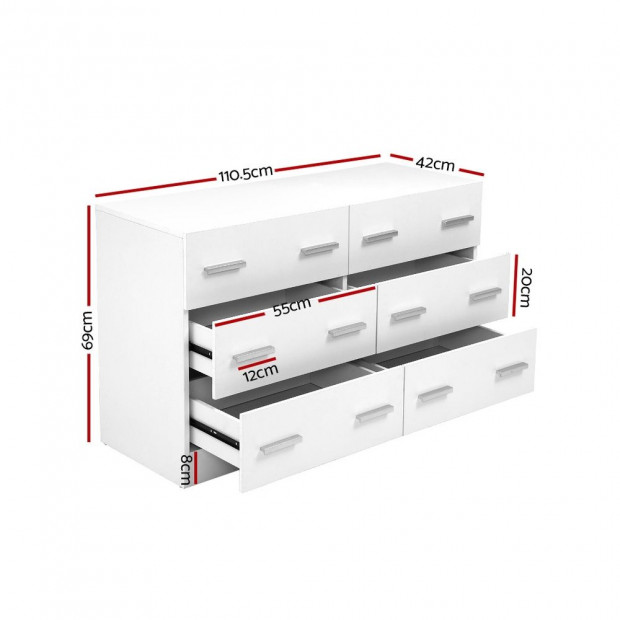 6 Chest of Drawers Cabinet Dresser Storage Bedroom White Image 2