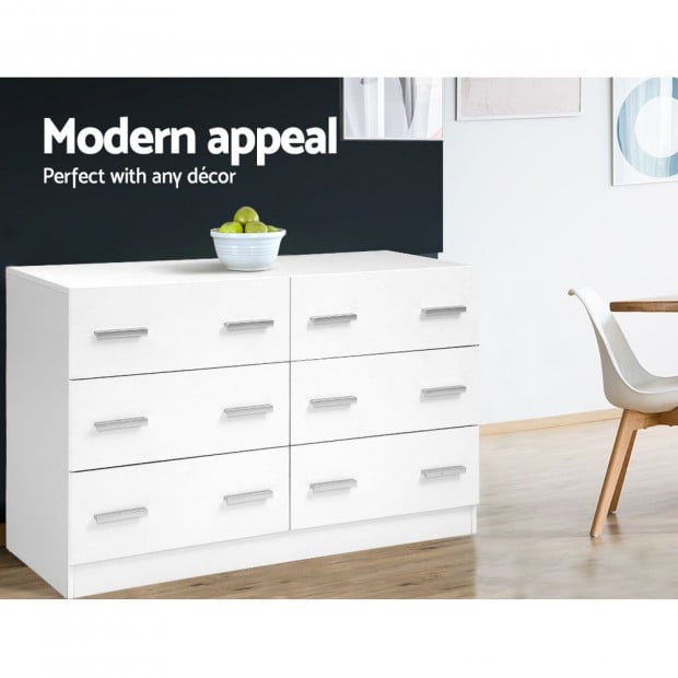 6 Chest of Drawers Cabinet Dresser Storage Bedroom White Image 5