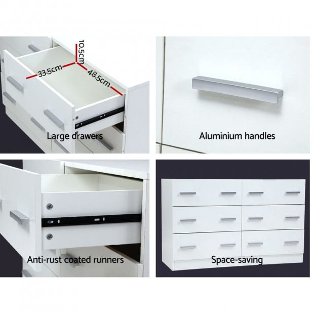 6 Chest of Drawers Cabinet Dresser Storage Bedroom White Image 8