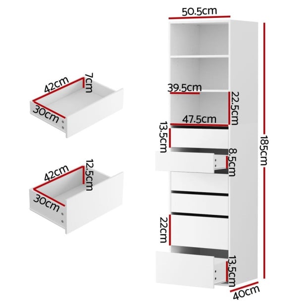 6 Chest Of Drawers Tallboy Cabinet White Image 3