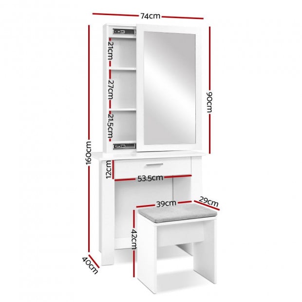 Dressing Table Mirror Stool Mirror Jewellery Makeup Storage Desk Image 2