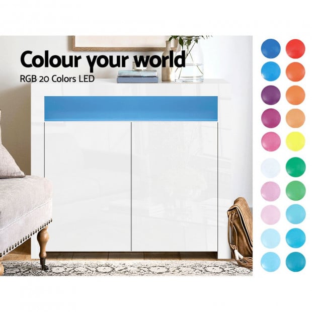 Buffet Sideboard Cabinet LED High Gloss Storage Cupboard 2 Doors White Image 5