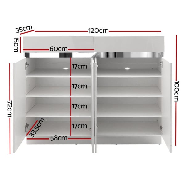 120cm Shoe Cabinet Shoes Storage Rack Cupboard White Drawers Image 2