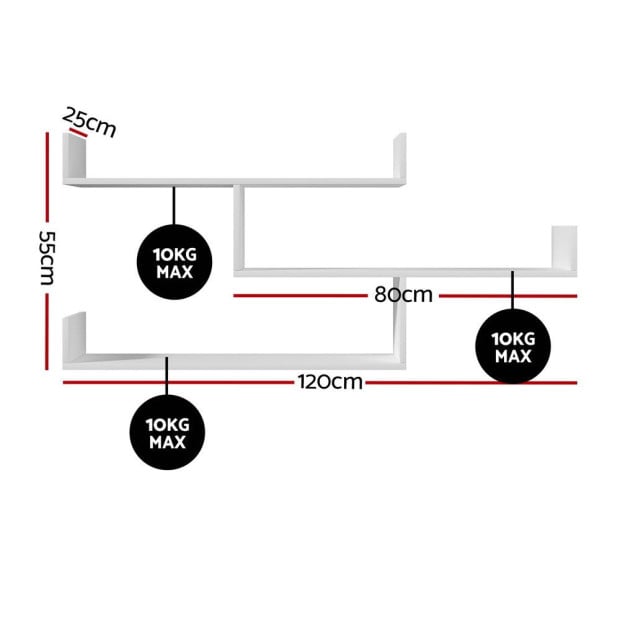 Floating Wall Shelf 3 Tier White Image 2