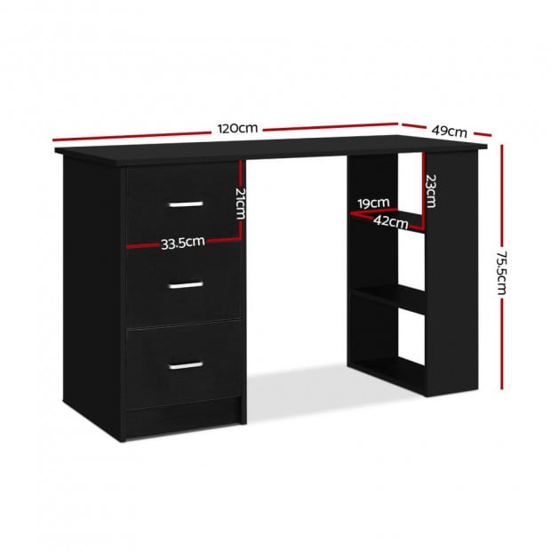 Office Computer Desk Student Study Table 3 Drawers 120cm Black Image 2