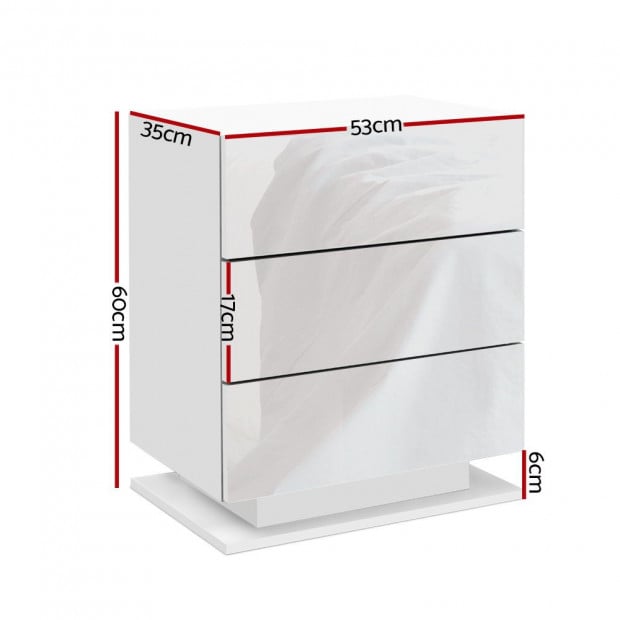 Bedside Tables Side Table RGB LED Lamp 3 Drawers Gloss White Image 2