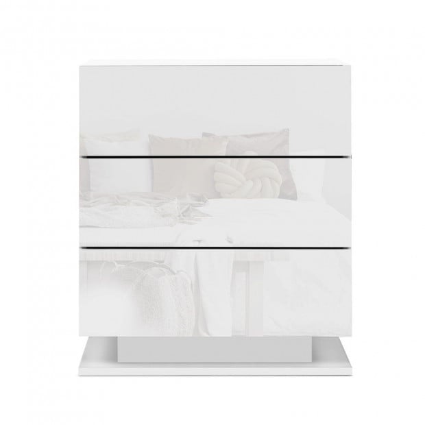 Bedside Tables Side Table RGB LED Lamp 3 Drawers Gloss White Image 3