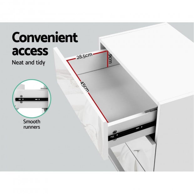 Bedside Tables Side Table RGB LED Lamp 3 Drawers Gloss White Image 6