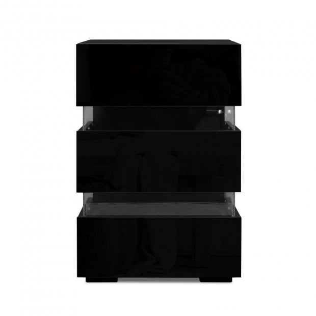 Bedside Table Side Unit RGB LED Lamp 3 Drawers Furniture Black Image 3