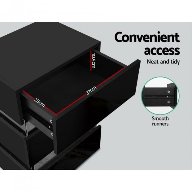 Bedside Table Side Unit RGB LED Lamp 3 Drawers Furniture Black Image 6