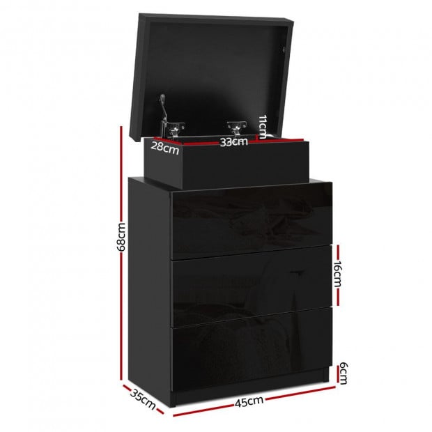 Bedside Tables Side Table 3 Drawers RGB LED High Gloss Black Image 2
