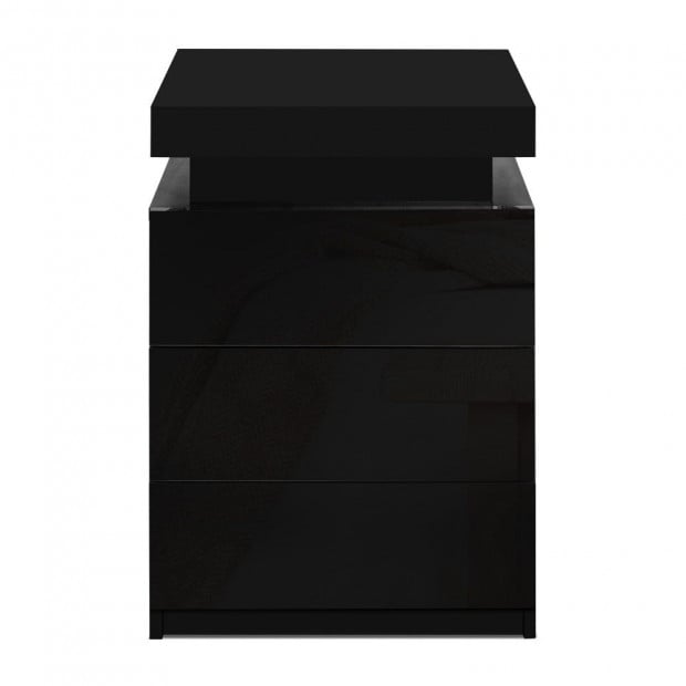 Bedside Tables Side Table 3 Drawers RGB LED High Gloss Black Image 3