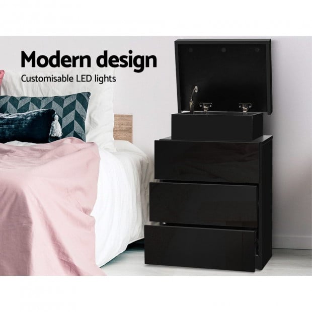 Bedside Tables Side Table 3 Drawers RGB LED High Gloss Black Image 4