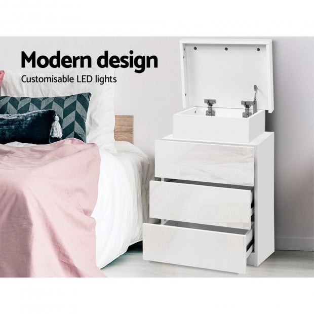 Bedside Tables Side Table 3 Drawers RGB LED High Gloss White Image 4