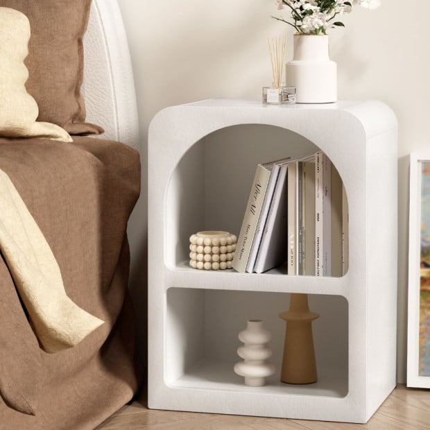 Bedside Table Shelves Side End Table Storage Nightstand White Arched Image 5