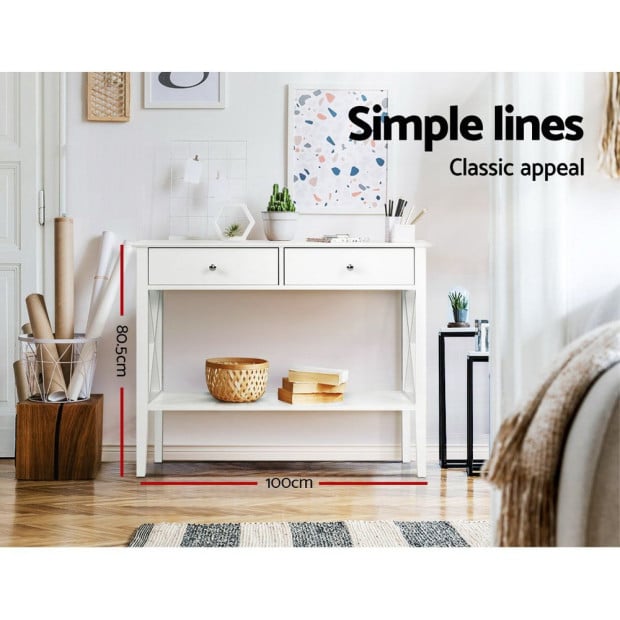 Console Table Hall Side Entry 2 Drawers Display White Desk Furniture Image 5