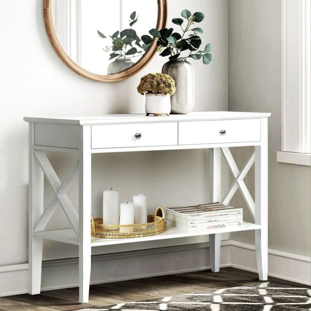 Console Table Hall Side Entry 2 Drawers Display White Desk Furniture Image 8