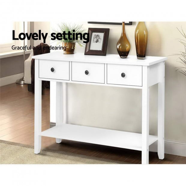 Hallway Console Table Hall Side Entry 3 Drawers Display White Image 4