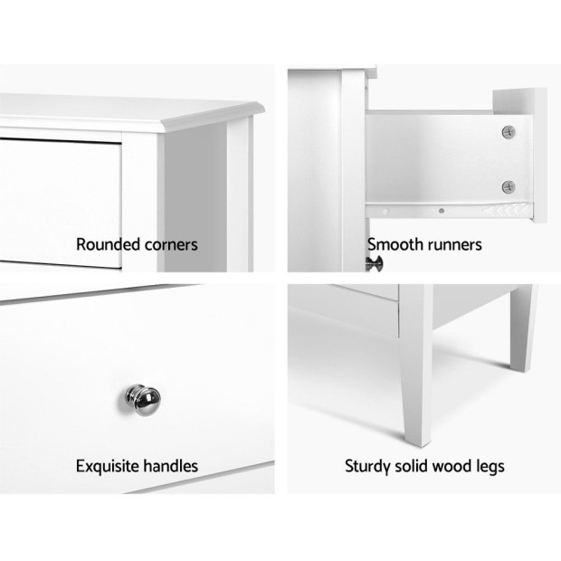 Chest of Drawers Storage Cabinet Bedside Table Dresser Tallboy White Image 9