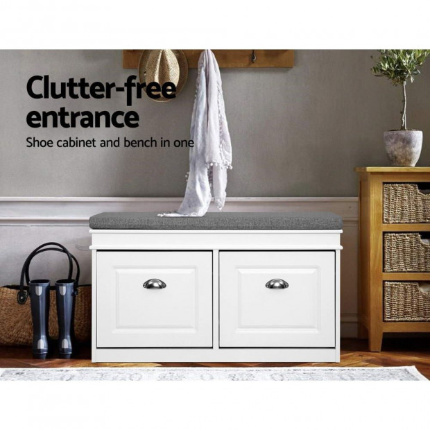 Shoe Cabinet Bench Shoes Storage Rack Organiser Drawer White Shelf 12 Pairs Box Image 3