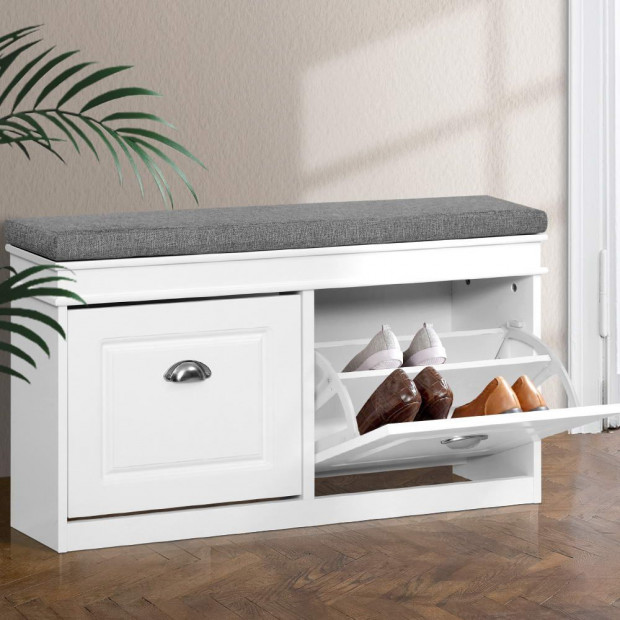Shoe Cabinet Bench Shoes Storage Rack Organiser Drawer White Shelf 12 Pairs Box Image 7